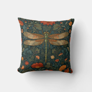Vintage dragonfly orange floral greenery boho chic cushion