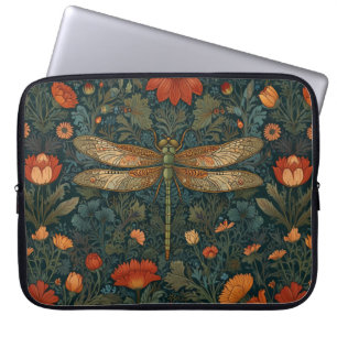Vintage dragonfly orange floral greenery boho chic laptop sleeve