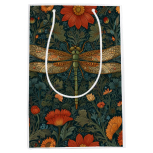 Vintage dragonfly orange floral greenery boho chic medium gift bag