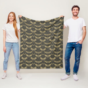 Vintage Dragonfly Pattern Fleece Blanket