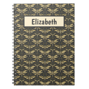 Vintage Dragonfly Pattern Personalised Notebook