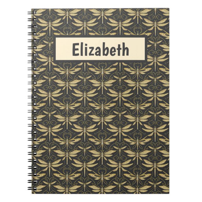 Vintage Dragonfly Pattern Personalised  Notebook (Front)