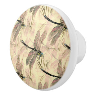 Vintage Dragonfly Print  Ceramic Knob