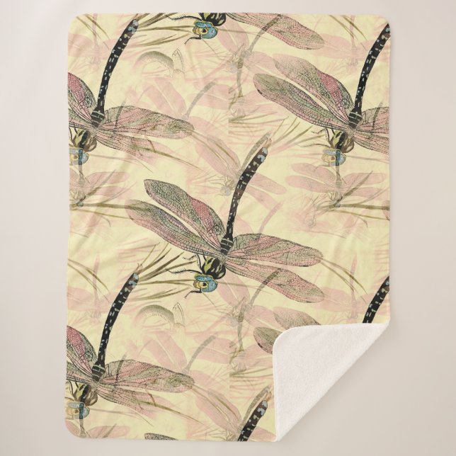 Vintage Dragonfly Print  Sherpa Blanket (Front)