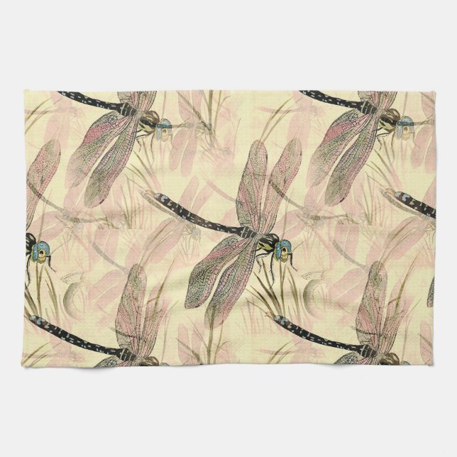 Vintage Dragonfly Print  Tea Towel (Horizontal)