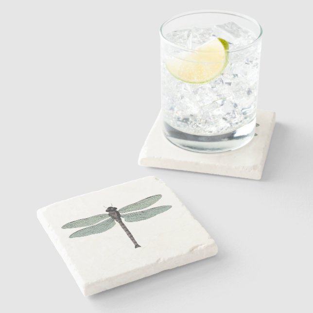Vintage Dragonfly Typographic Antique Damselfly Stone Coaster (Side)