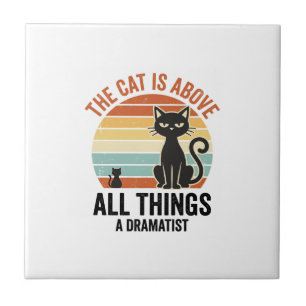 Vintage Dramatic Cat Humour Shirt Design_1 Ceramic Tile