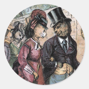Vintage Drawing: A Cat Couple Classic Round Sticker