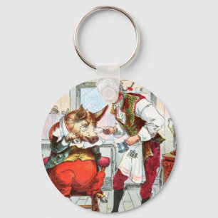 Vintage Drawing: Barber Shave a Pig Key Ring