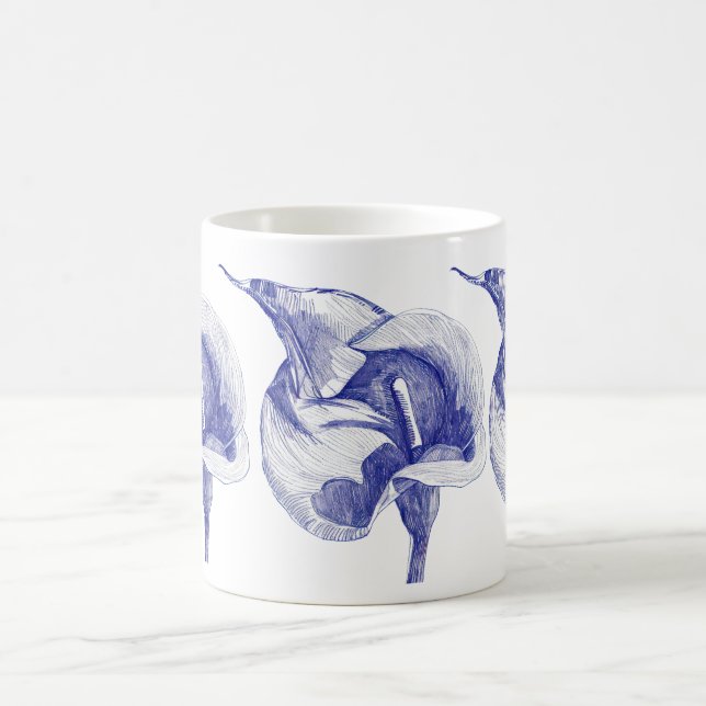  Vintage drawing calla lily illustrated blossom Coffee Mug (Center)