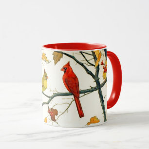 Vintage Drawing, Cardinals on an Autumn Branch Mug
