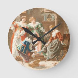Vintage Drawing: Cinderella and the Glass Slipper Round Clock