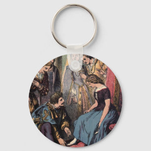 Vintage Drawing: Cinderella and the Prince Key Ring