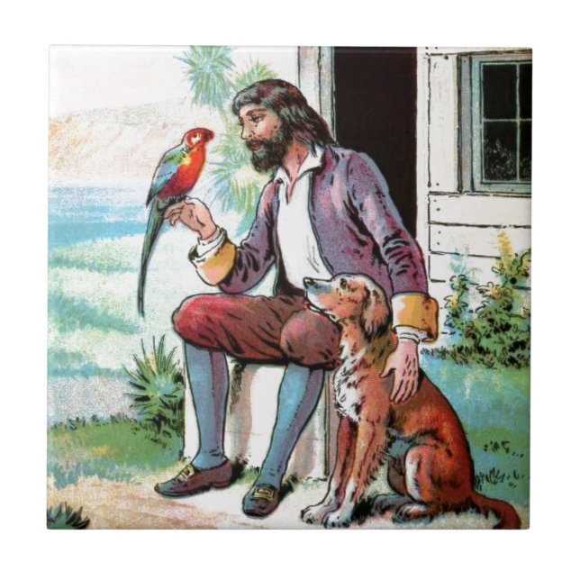 Vintage Drawing: Companions of Lonely Hours Ceramic Tile (Front)