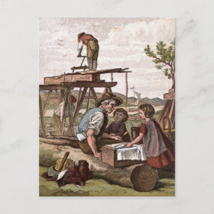Vintage Drawing: Construction Workers Postcard