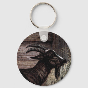 Vintage Drawing: Dark Brown Goat Key Ring