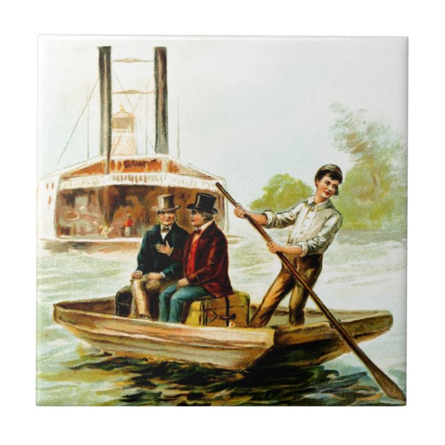 Vintage Drawing: Mississippi Boat Tile (Front)