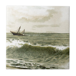 Vintage Drawing: Ocean View Tile