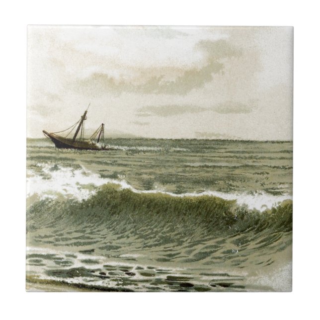 Vintage Drawing: Ocean View Tile (Front)