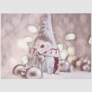 Vintage Drawing of a Pink Gnome on snow Tissue Paper