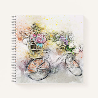 Vintage Drawing of a Retro Bicycle with flowers  Notebook