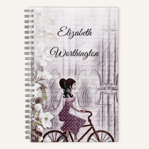 Vintage Drawing of a Young Lady on a Bicycle Notebook