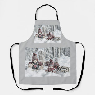 Vintage Drawing of Gnomes in the Snow Apron