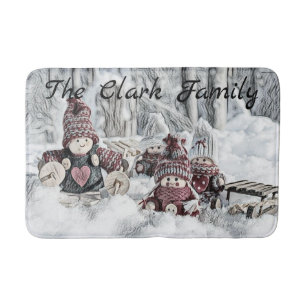 Vintage Drawing of Gnomes in the Snow  Bath Mat