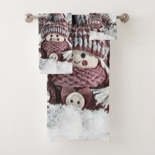 Vintage Drawing of Gnomes in the Snow  Bath Towel Set