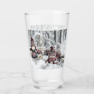 Vintage Drawing of Gnomes in the Snow Glass