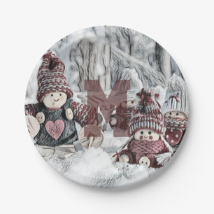 Vintage Drawing of Gnomes in the Snow  Paper Plate