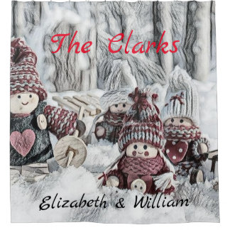Vintage Drawing of Gnomes in the Snow  Shower Curtain