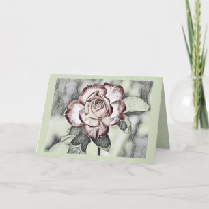 Vintage Drawing of White, blush, red rose Card