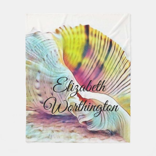 Vintage Drawing Pink Yellow Seashell Fleece Blanket (Front)