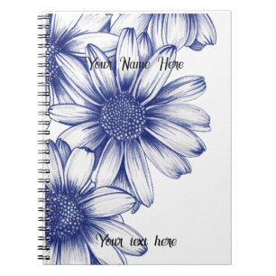 Vintage drawing purple daisy notebook