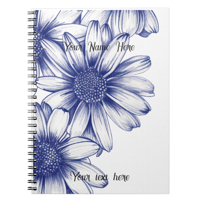 Vintage drawing purple daisy notebook (Front)