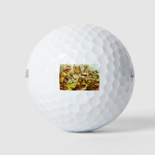 Vintage drawing rabbits golf balls
