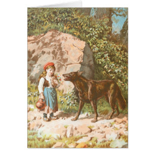 Vintage Drawing: Red Riding Hood and the Wolf
