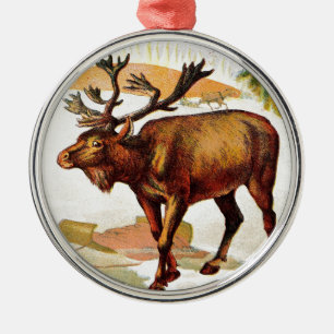 Vintage Drawing: Reindeer in the Snow Metal Ornament