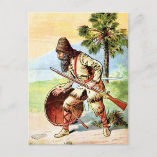Vintage Drawing: Robinson Crusoe Hunting Postcard