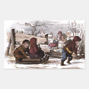 Vintage Drawing: Sled in the Snow Rectangular Sticker