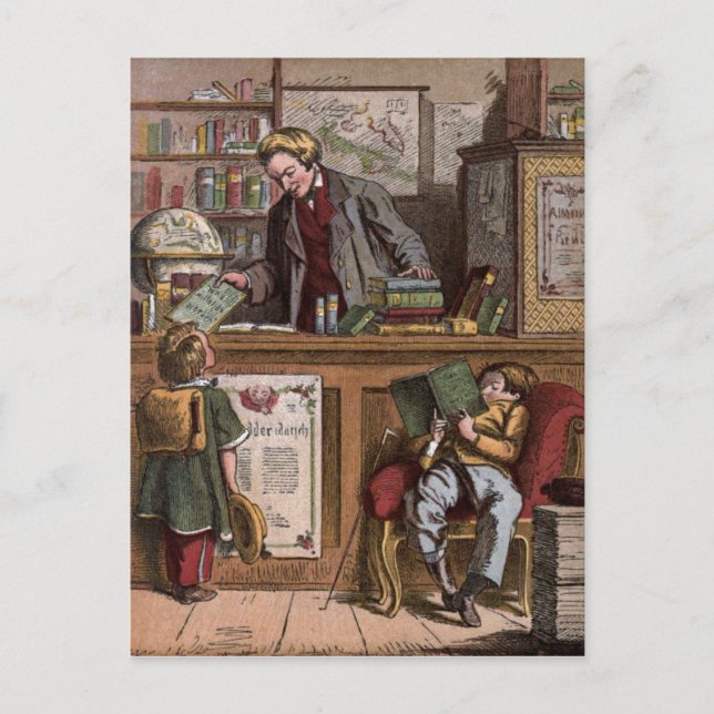 Vintage Drawing: The Antique Bookstore Postcard (Front)