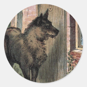 Vintage Drawing: The Wolf at Grandma's door Classic Round Sticker