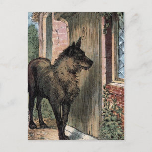 Vintage Drawing: The Wolf at Grandma's door Postcard