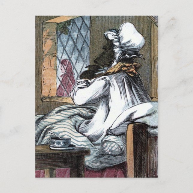 Vintage Drawing: The Wolf in Grandma's Clothes Postcard (Front)
