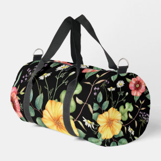Vintage Drawing Wildflowers / Midnight Duffle Bag