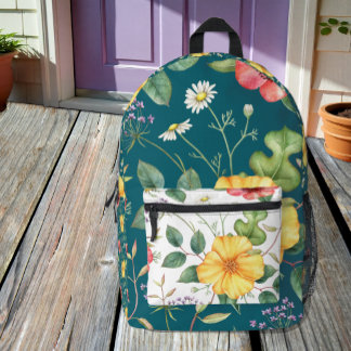Vintage Drawing Wildflowers White / Teal Backpack