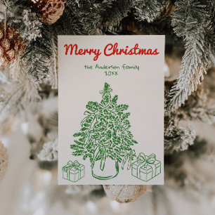 Vintage Drawn Ribbons Tree Present Photo Christmas Holiday Card