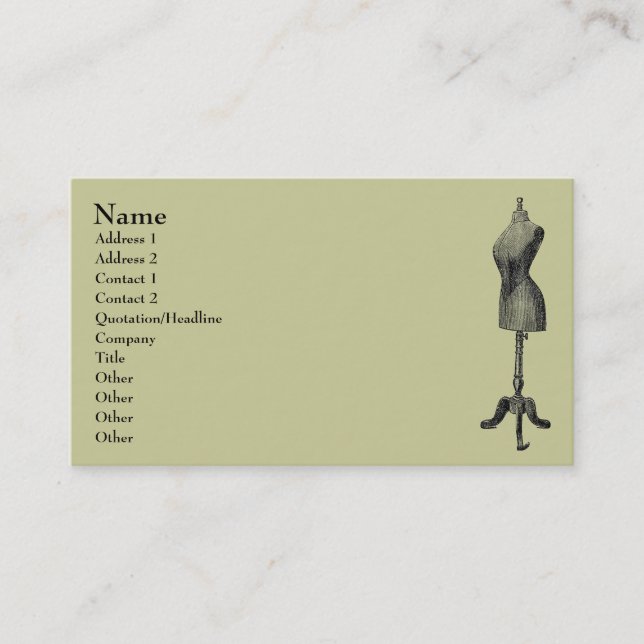 Vintage Dress Form Business Card (Front)