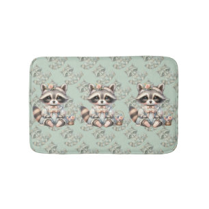 Vintage Dressed Cottagecore Racoon Pastel Bath Mat